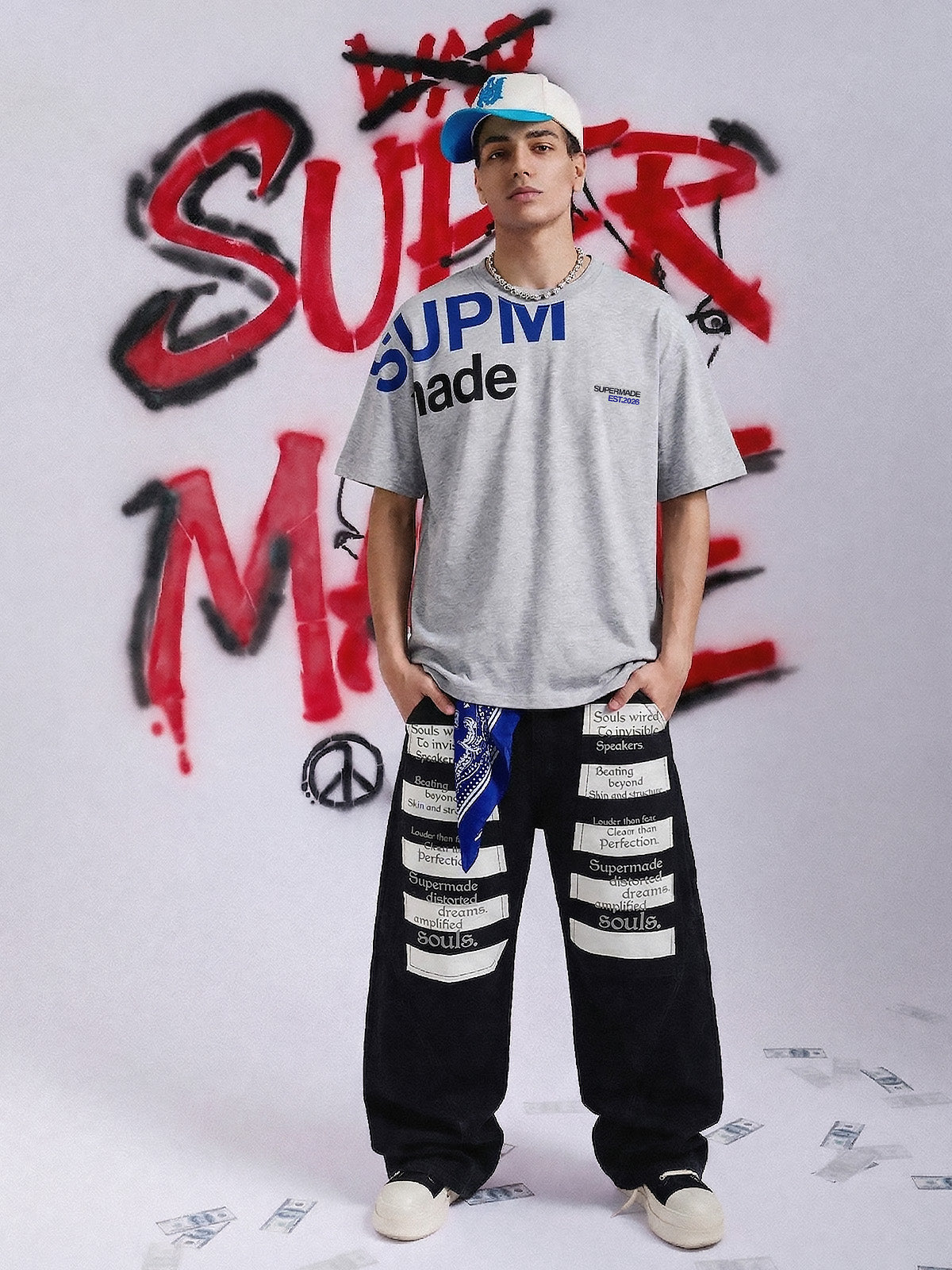 Wide Leg Striped Patchwork Letter Print Pants