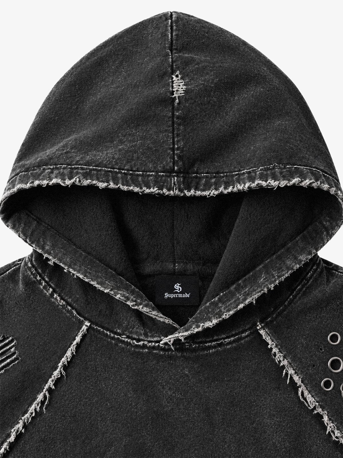 Washed Eyelet Distressed Hoodie & Curved-Leg Sweatpants Set