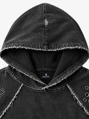 Washed Eyelet Distressed Hoodie & Curved-Leg Sweatpants Set