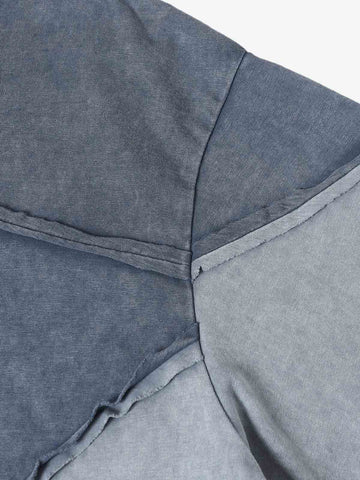 Washed Asymmetric Raw Edge Panel Knit T-Shirt 