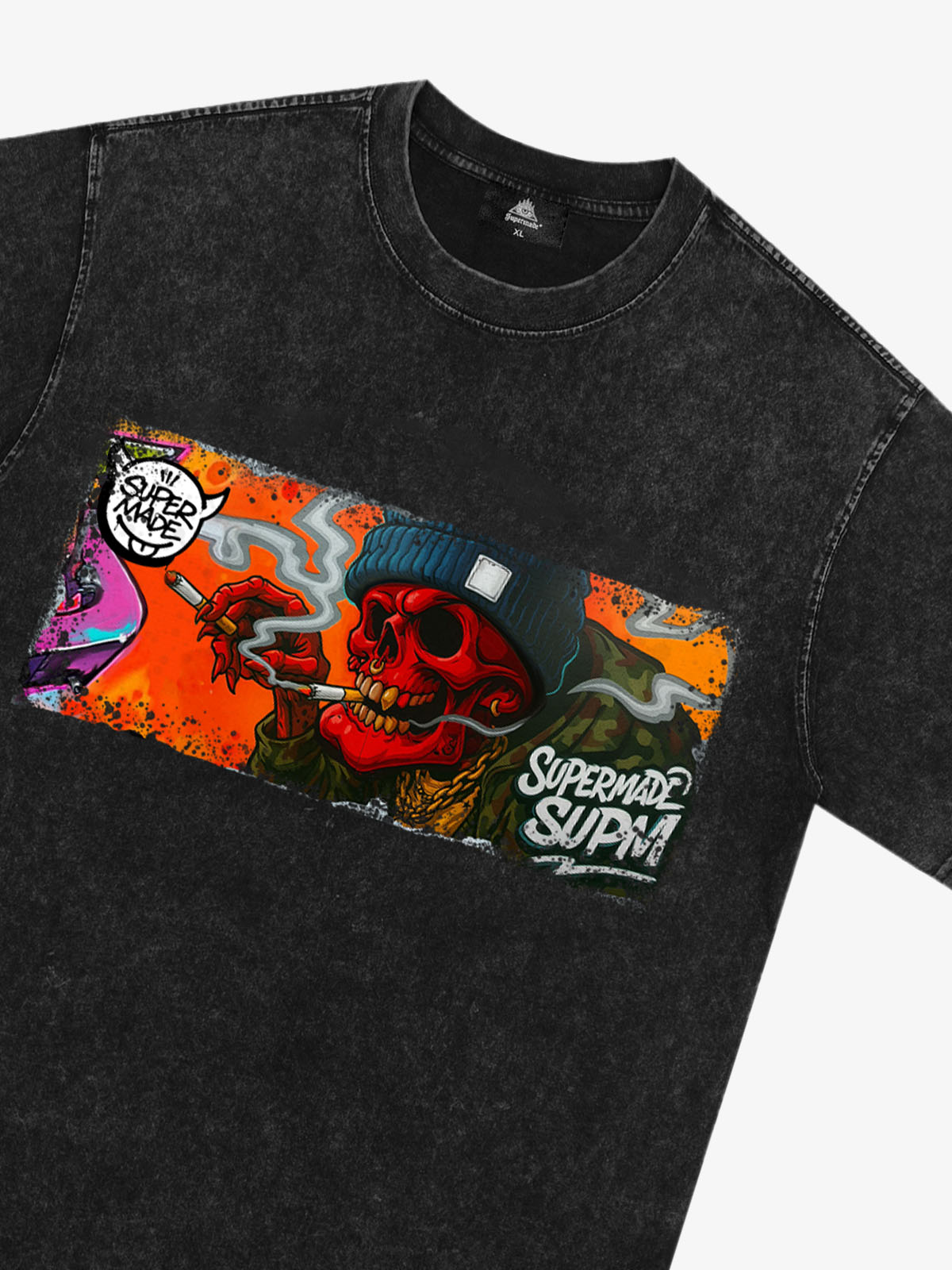 Thesupermade Distressed Blood Red Skull Graffiti T-shirt 