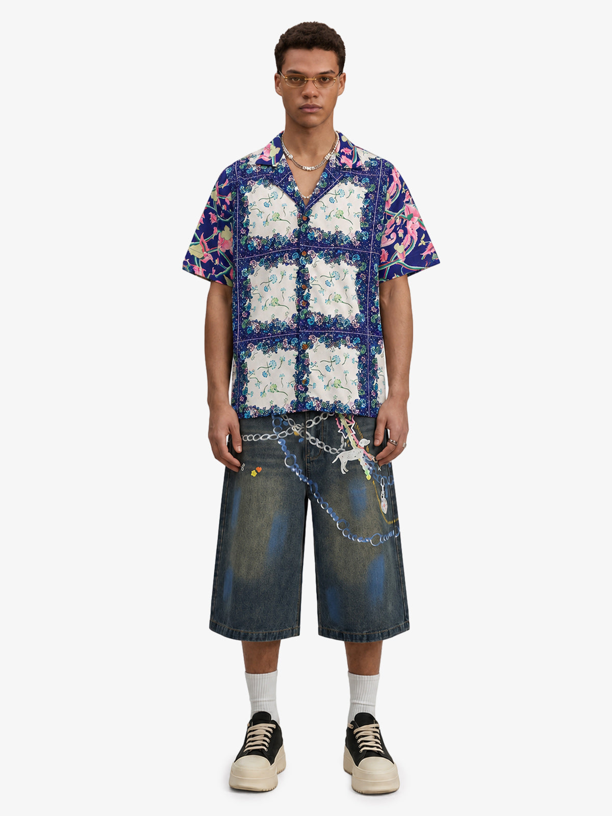 French Tulip Tile Camp Collar Boxy Shirt 