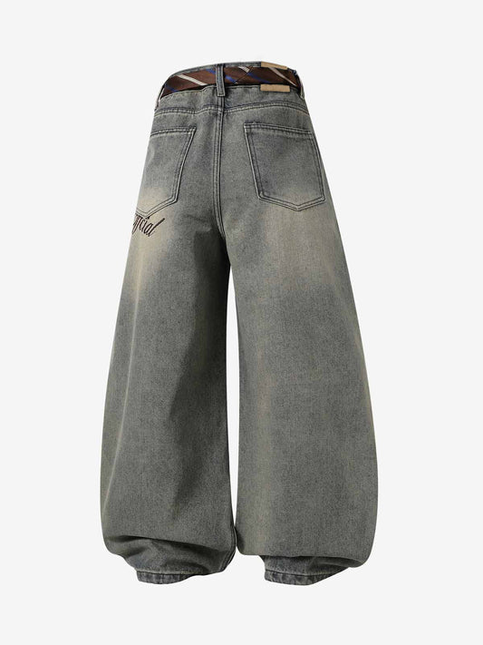 Baggy Jeans mit Farbverlauf-Sandwash und abnehmbarem Bindegürtel