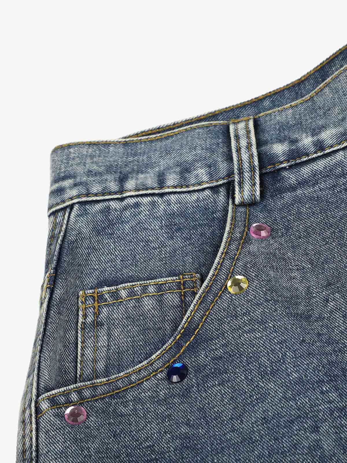 Embroidered Rhinestone Baggy Jorts