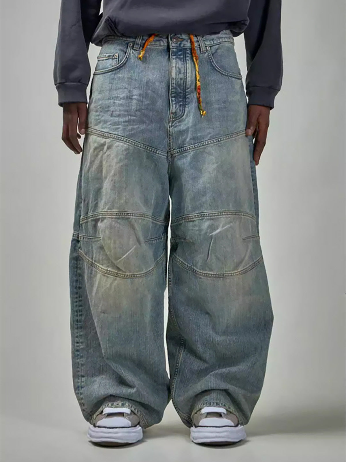 Wide-Leg Denim Trousers with Unique Tie Detail for Fashionable Comfort 