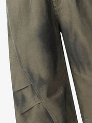 Olive Washed Wide-Leg Cargo Shorts