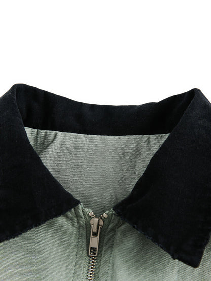 Washed Ripped Gradient Zip Up Work Jacket 