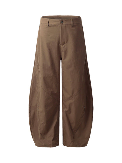 Deconstructed Metal Rivet Barrel Leg Pants 