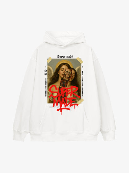 Skull And Angel Pattern Hooded Sweatshirt 