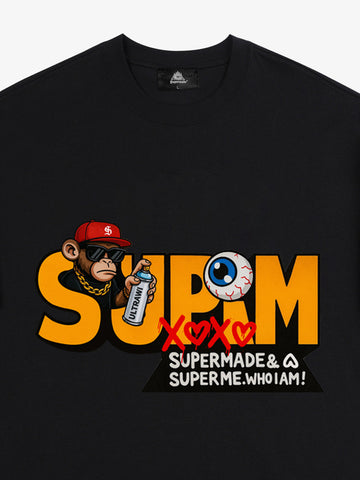 SUPM Trendy Hip-Hop Monkey Graffiti Font T-Shirt 