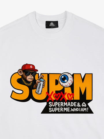 SUPM Trendy Hip-Hop Monkey Graffiti Font T-Shirt 
