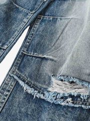 Distressed Patchwork Barrel Baggy Jeans