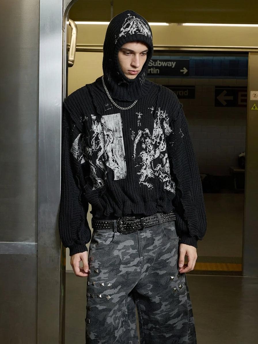 Grunge Dark-Aesthetic Ripped Pullover Sweater