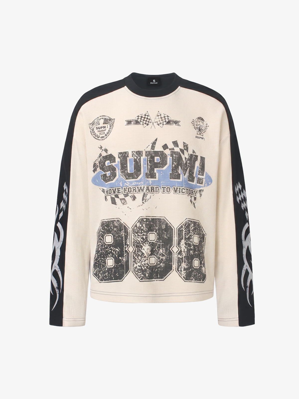 Biker Graphic Color Block Waffle Long Sleeve Tee
