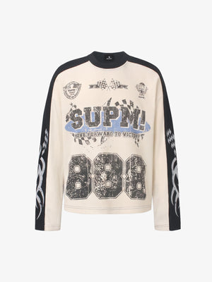 Biker Graphic Color Block Waffle Long Sleeve Tee