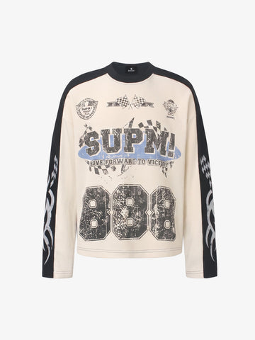 Biker Graphic Color Block Waffle Long Sleeve Tee