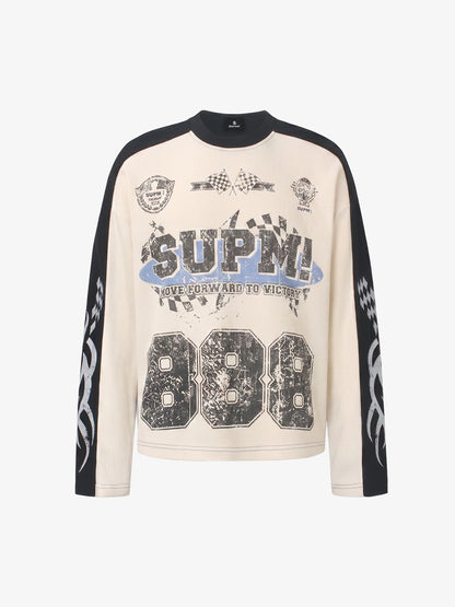 Biker Graphic Color Block Waffle Long Sleeve Tee