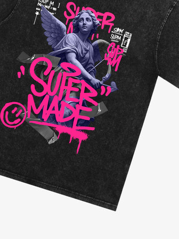 Street Pink Lucky Angel Graphic Design T-Shirt 