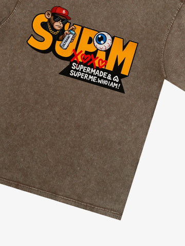 SUPM Trendy Hip-Hop Monkey Graffiti Font T-Shirt 