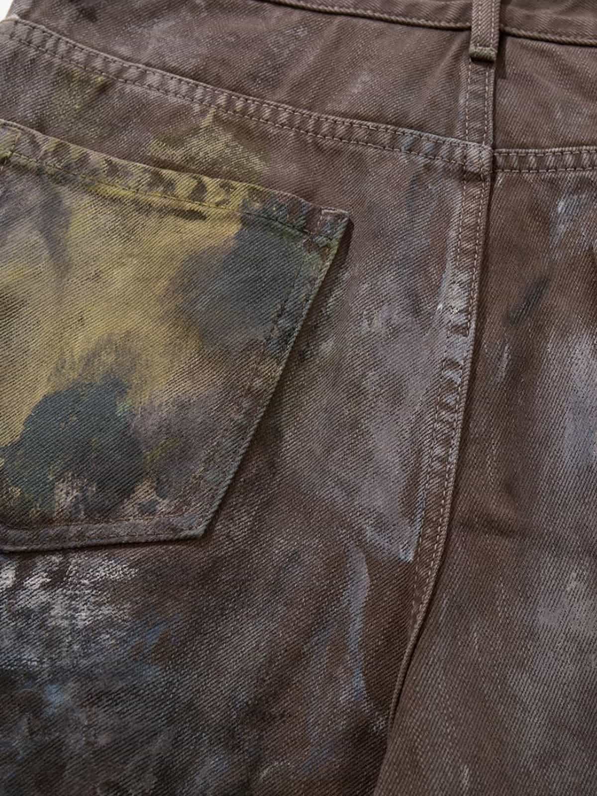 Retro Graffiti Painted Distressed Wide-Leg Jeans 