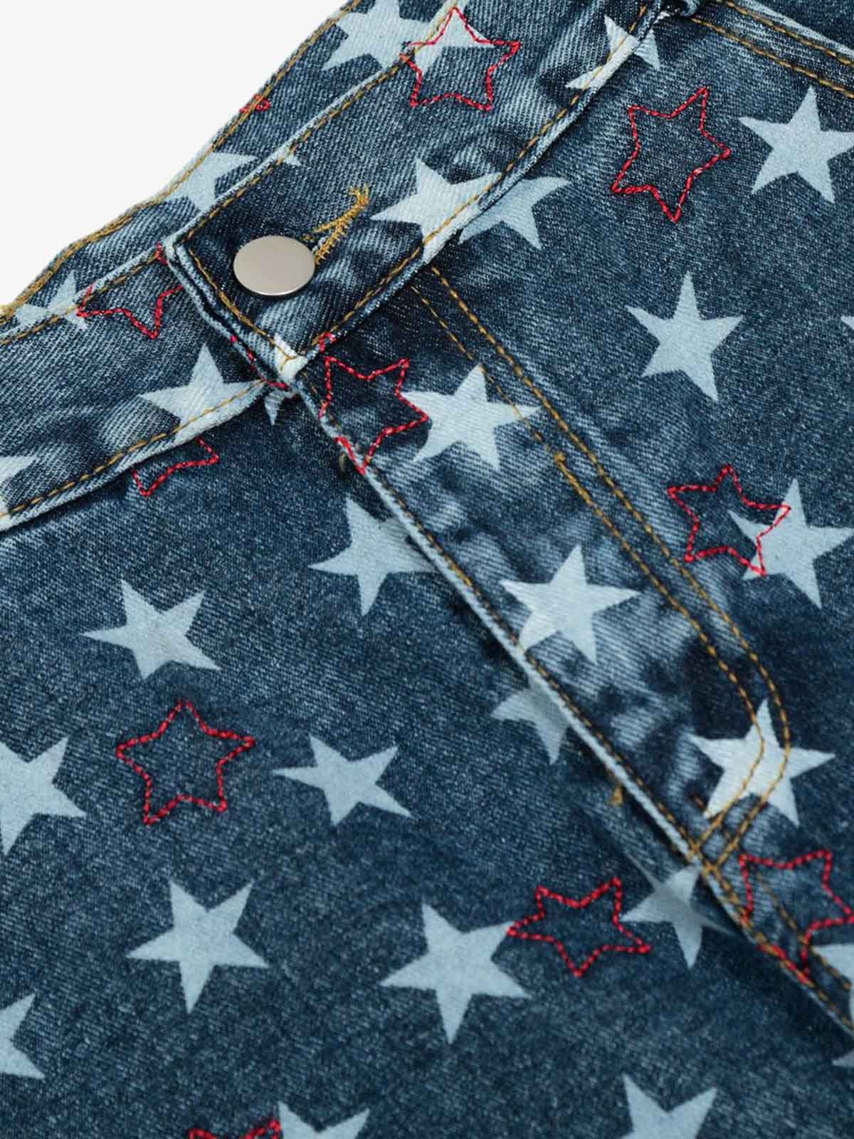 Star-Printed Wide-Leg Denim Culottes for Women - Stylish and Comfortable Everyday Wear 
