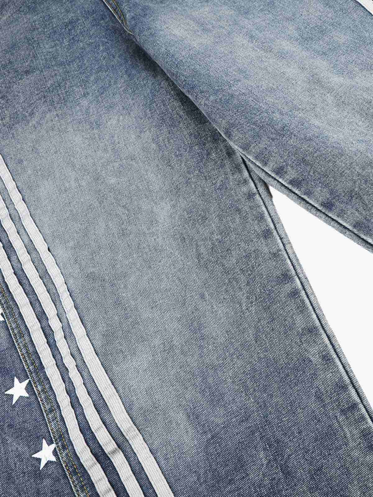 Star Print Curved Stripe Barrel Baggy Jeans