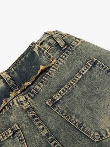Layered Waist Tie Detail Vintage Wash Jeans 