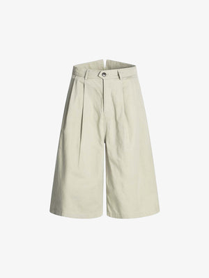 Cotton Blend Wide Leg Bermuda Shorts for Men - High Waist, Comfort Fit, Casual Summer Style 