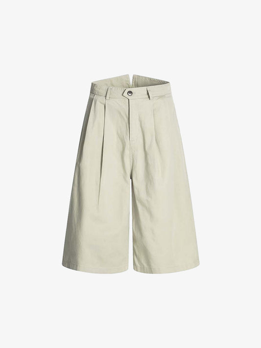 Cotton Blend Wide Leg Bermuda Shorts for Men - High Waist, Comfort Fit, Casual Summer Style 