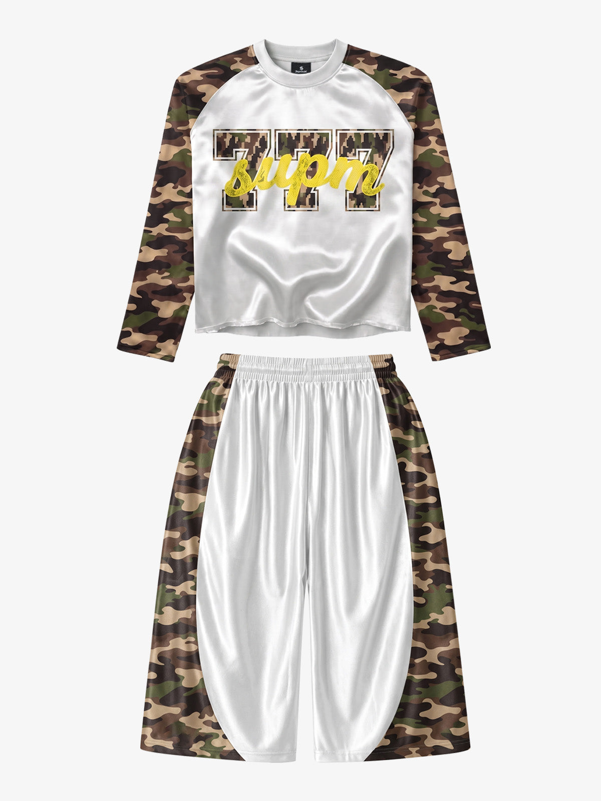 Camo Patchwork Satin Capri Pants Set