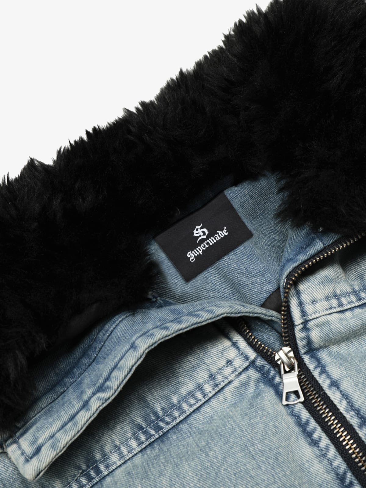 Retro Washed Denim Faux Fur Collar Quilted Jacket 