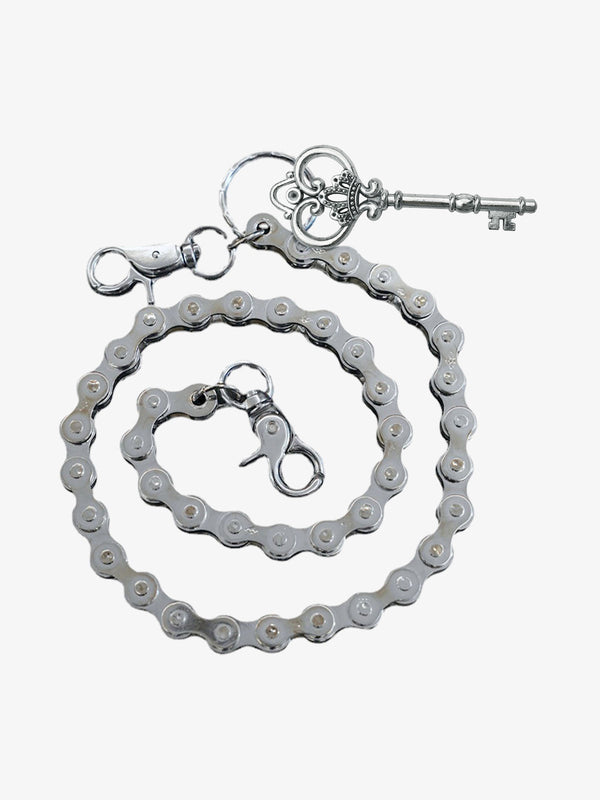 Silver-tone pants chain with a key pendant and a clasp