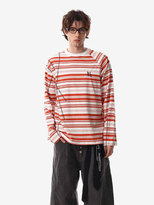 Color Block Striped Embroidered Long Sleeve T-Shirt