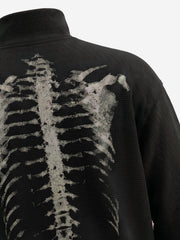 Skull Graphic Waffle Double-Zip Stand-Collar Sweatshirt