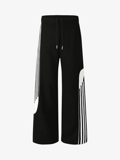 Retro Colorblock Stripe Drawstring Loose Drape Pants 