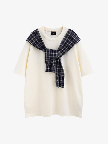 Street Style Retro Patchwork Plaid Tee
