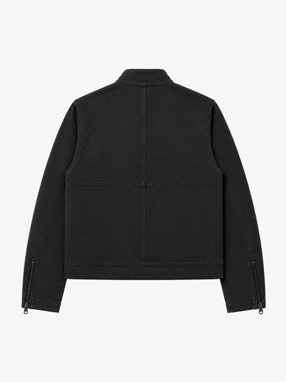 Six-Zip Washed Stand Collar Twill Jacket