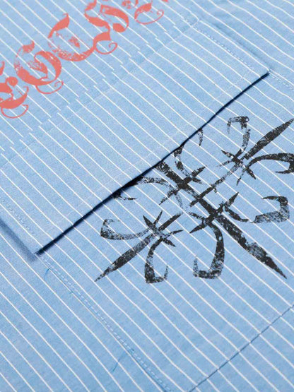 Gothic Embroidered Pinstripe Button-Up Shirt