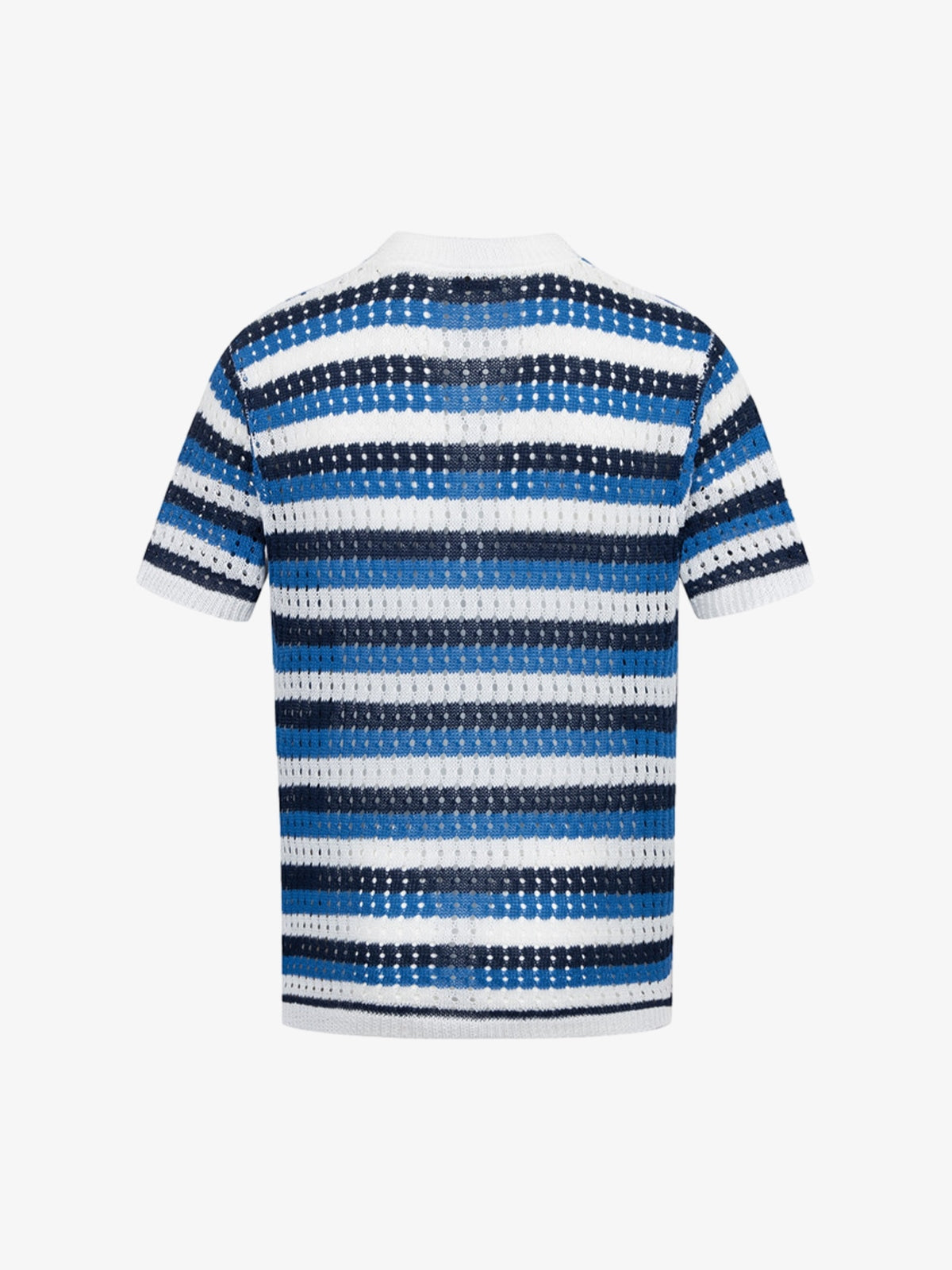 Contrast Striped Crochet Openwork Knit Short-sleeved T-shirt 