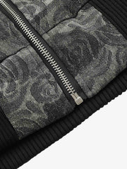 Floral Camo Faux-Fur Collar Padded Bomber Coat