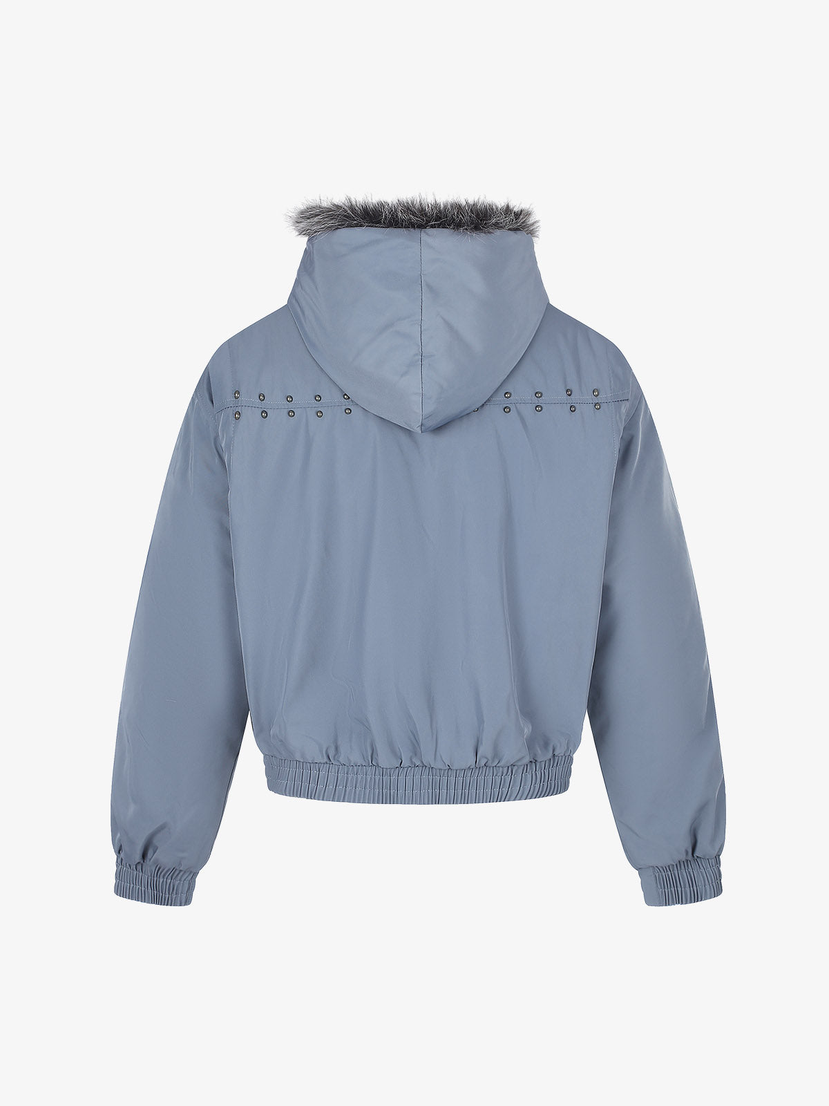 Studded Hooded Faux-Fur Collar Padded Coat