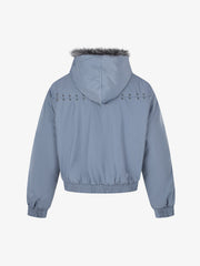 Studded Hooded Faux-Fur Collar Padded Coat