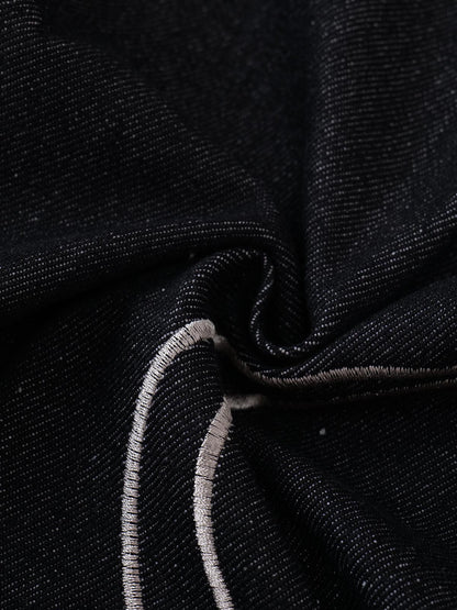 Thorn Pattern Embroidery Barrel Baggy Jeans