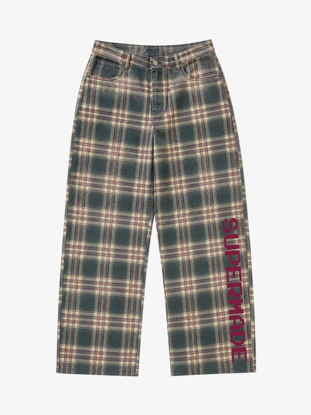 All-Over 3D Plaid Graphic Straight-Leg Jeans