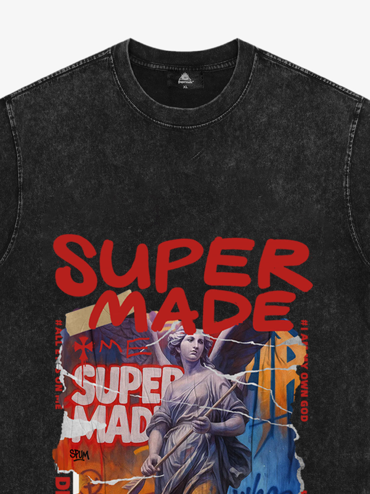 Cotton Blend SUPERMADE Sculpture Sraffiti Sticker Pattern T-Shirt 