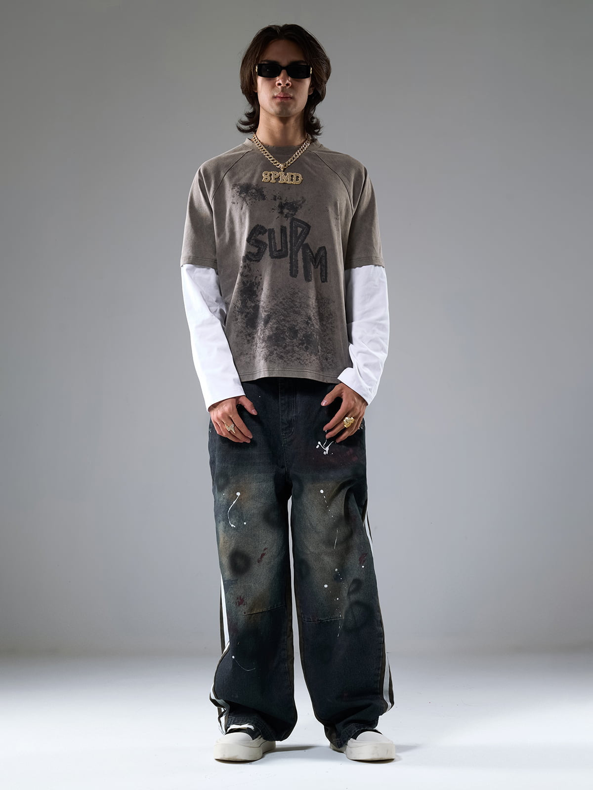 Unique Wide-Leg Denim Pants with Artistic Spider Design for Fashion Lovers 