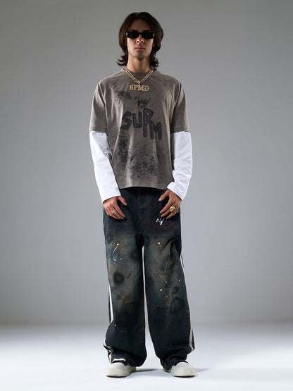 Unique Wide-Leg Denim Pants with Artistic Spider Design for Fashion Lovers 