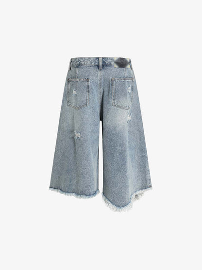 Distressed Light Wash Denim Jorts 