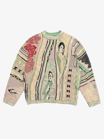 3D Digital Graphic Chunky Knit Crewneck Sweatshirt