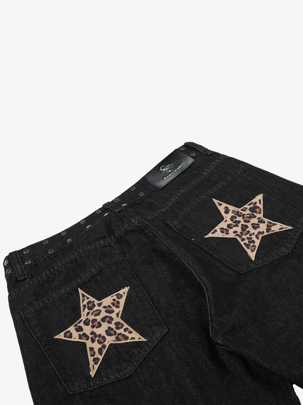 Leopard Star Studded Bootcut Jeans
